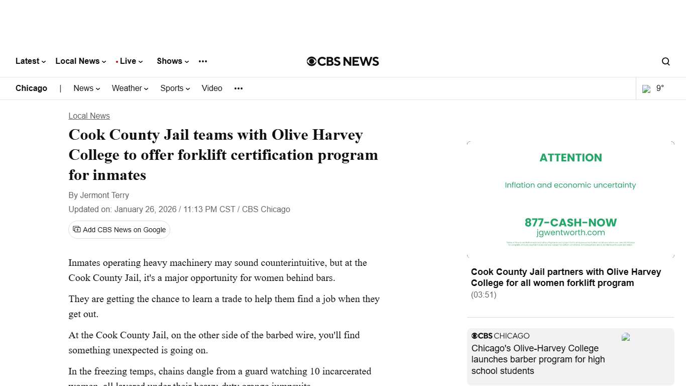Cook County Jail teams with Olive Harvey College to offer forklift certification program for inmates - CBS Chicago
