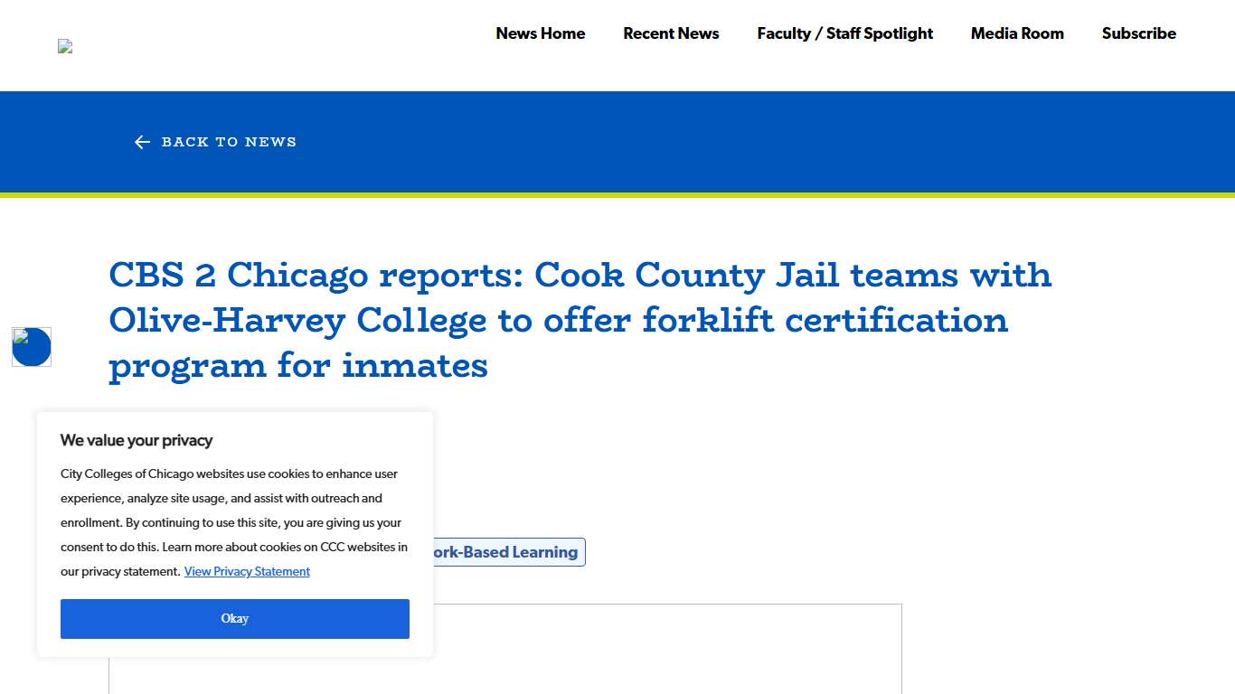 CBS 2 Chicago reports: Cook County Jail teams with Olive-Harvey College to offer forklift certification program for inmates - CCC